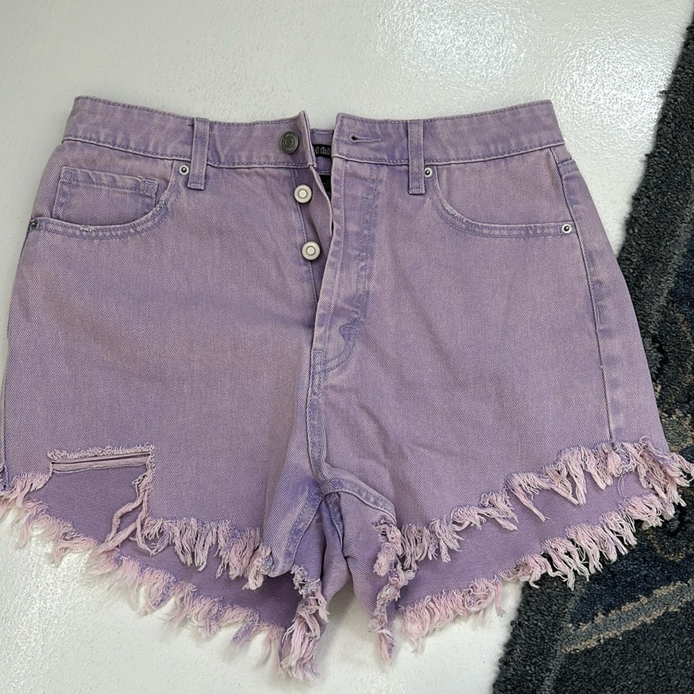 Purple denim shorts